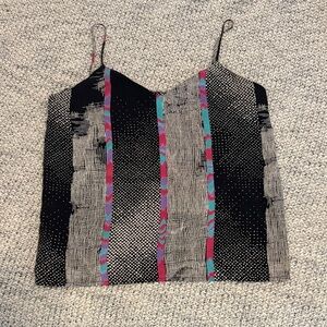 Vintage Striped Black & Multicolor Printed Camisole Top Silk